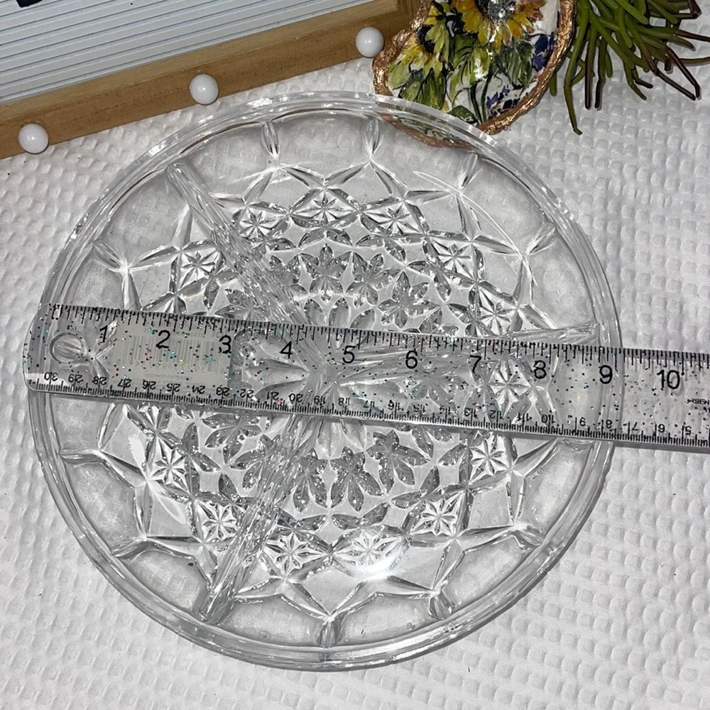 Vintage Smith Glass Daisy & Button 3 part Relish Dish / Tray